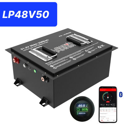 48V 50Ah 51.2V2 150Amp LiFePO4 Golfkarrenbatterie mit LCD-Display und Bluetooth